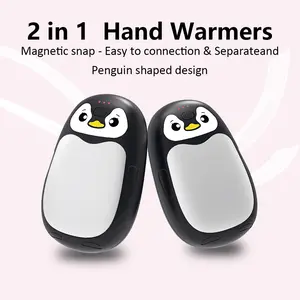 Portable Rechargeable Hand Warmer Set, Penguin Design 4000mah Dual-Sided Heating, Ideal for Outdoor Activities & Gifts
