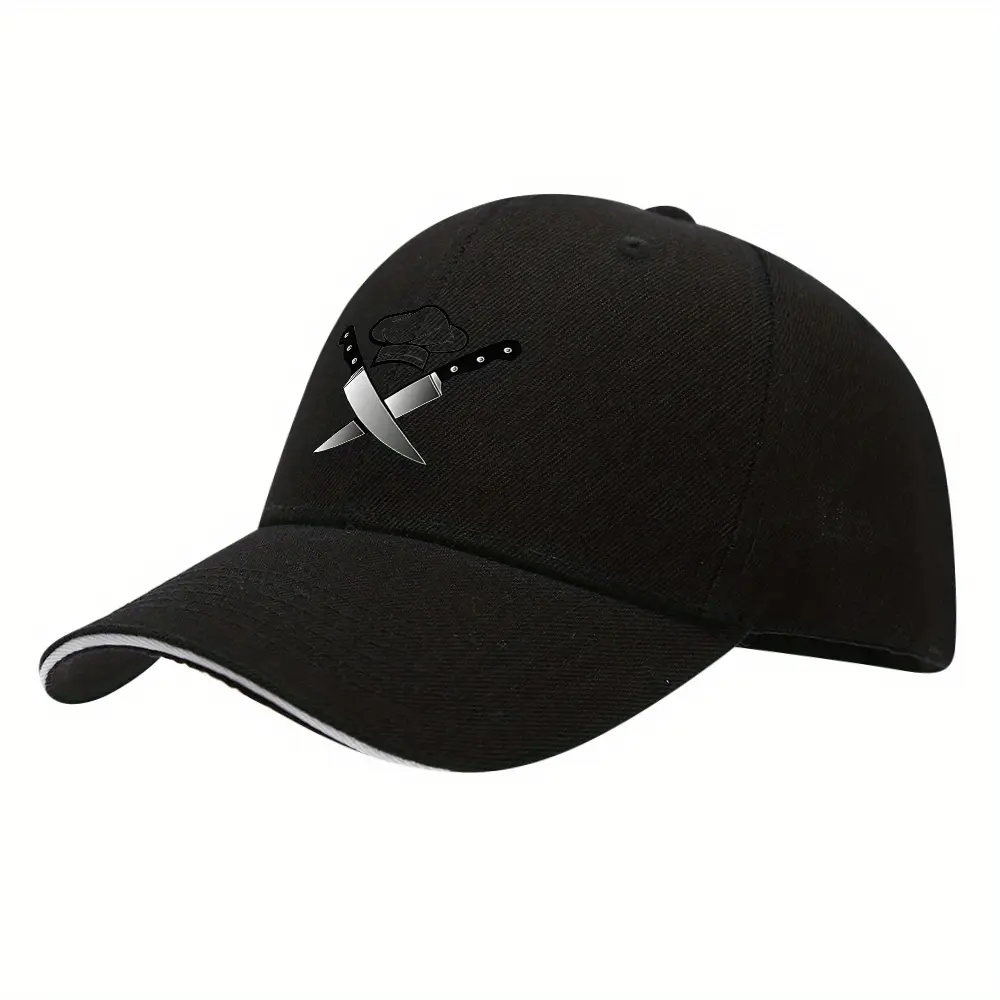 Unisex Adjustable Black Polyester Chef Hat - 1 pc Cross Knives Design Adjustable Fit Hat, One Size Sports Kitchen Accessory for Cooking, Baking, Other Uses
