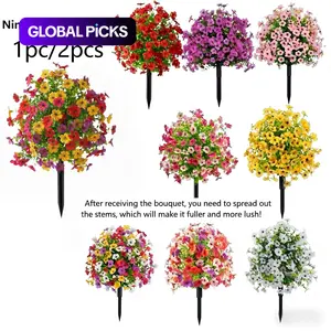 Artificial Flowers for Outdoor Indoor Garden Home Decoration, Plastic Vibrant Faux Flowers, Faux Flower Daisy with Eucalyptus Leaves, Fake Plants Greenery for Porch Patio #GLOBAL PICKS