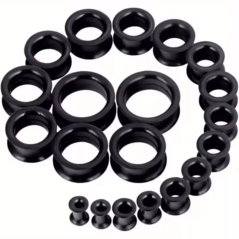 20PCS Black Silicone Ear Tunnels And Gauges, Designed for Ear Lobe Stretching, Suitable for Both Men And Women, Perfect for Body Piercing Jewelry