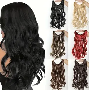 22-inch Extended Invisible Line Wavy Elastic Hair Band Wig, Crafted with Heat-Resistant Fiber, Non-Laminated Halo Hair Extension Sheet