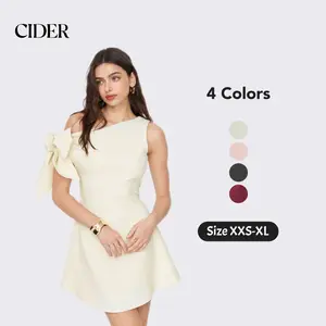 Cider Asymmetrical Neck Knotted Mini Dress
