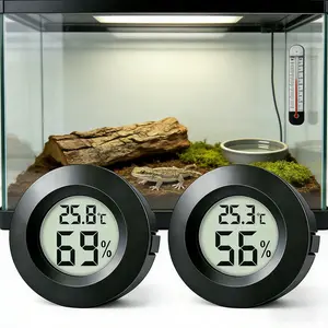 2Pcs Mini Digital Hygrometer Thermometer Round Indoor Temperature Humidity Meter Small LCD Monitor High Precision Sensor Gauge For Reptile Tank Incubator Jar Home Office Greenhouse Celsius and Humidity Only
