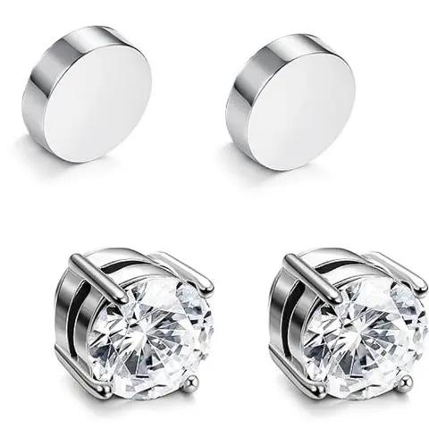 Men  Stud Earrings Non-piercing,6/8mm Earrings,Unisex Simple Style Stainless Steel Stud Earrings for Men & Women