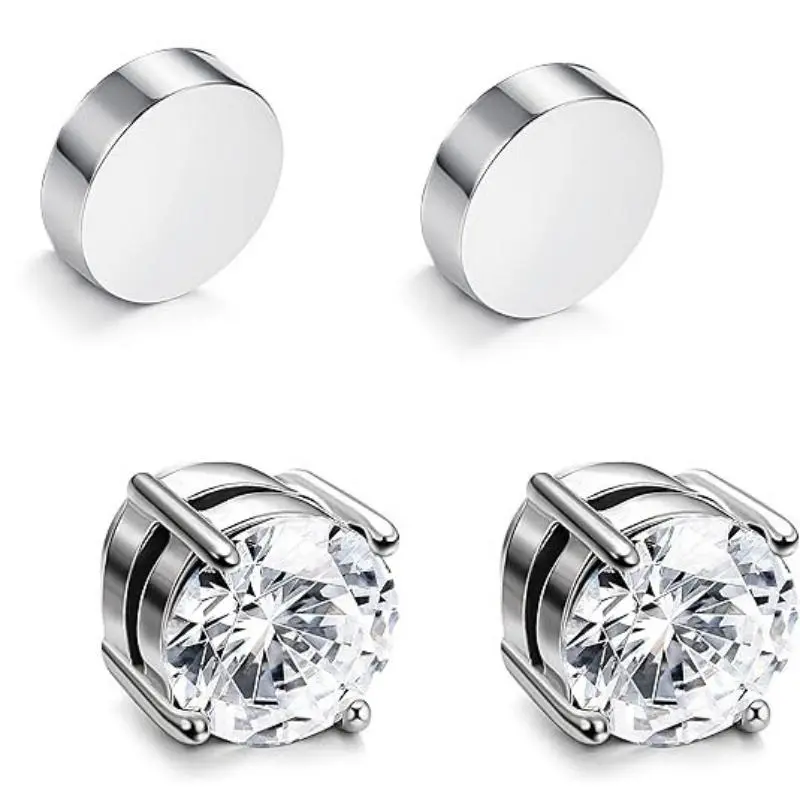 Men  Stud Earrings Non-piercing,6/8mm Earrings,Unisex Simple Style Stainless Steel Stud Earrings for Men & Women