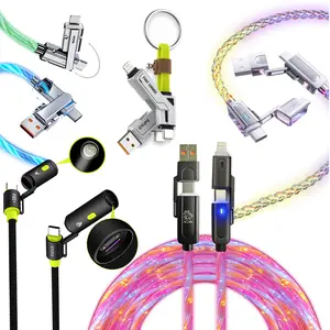 240W 4-in-1 Ignition Charging Cable, 120W Glowing Blue Green Luminous，Braided Wire, Starlight Always-On & Gradient LED Fast Charger Cord, USB A & Type C Universal Charger for Phone Car Travel