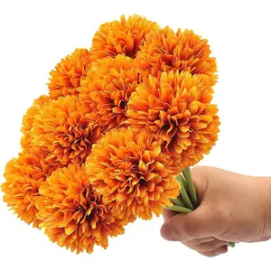 20PCS Artificial Fake Flower Plants Silk Chrysanthemum Ball Hydrangea Arrangements Wedding Bouquets Decor Home Kitchen Garden Party Table Floral Centerpieces DIY (Orange)