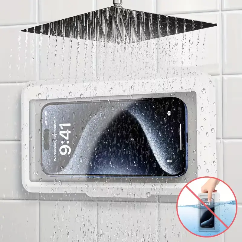 Shower Phone Holder for Smartphone & Cellphone - Waterproof Mount, 360° Rotatable, Touch-Sensitive, Anti-Fog Case, Universal Stand for 6.8" Devices, Bathroom Tech Accessory