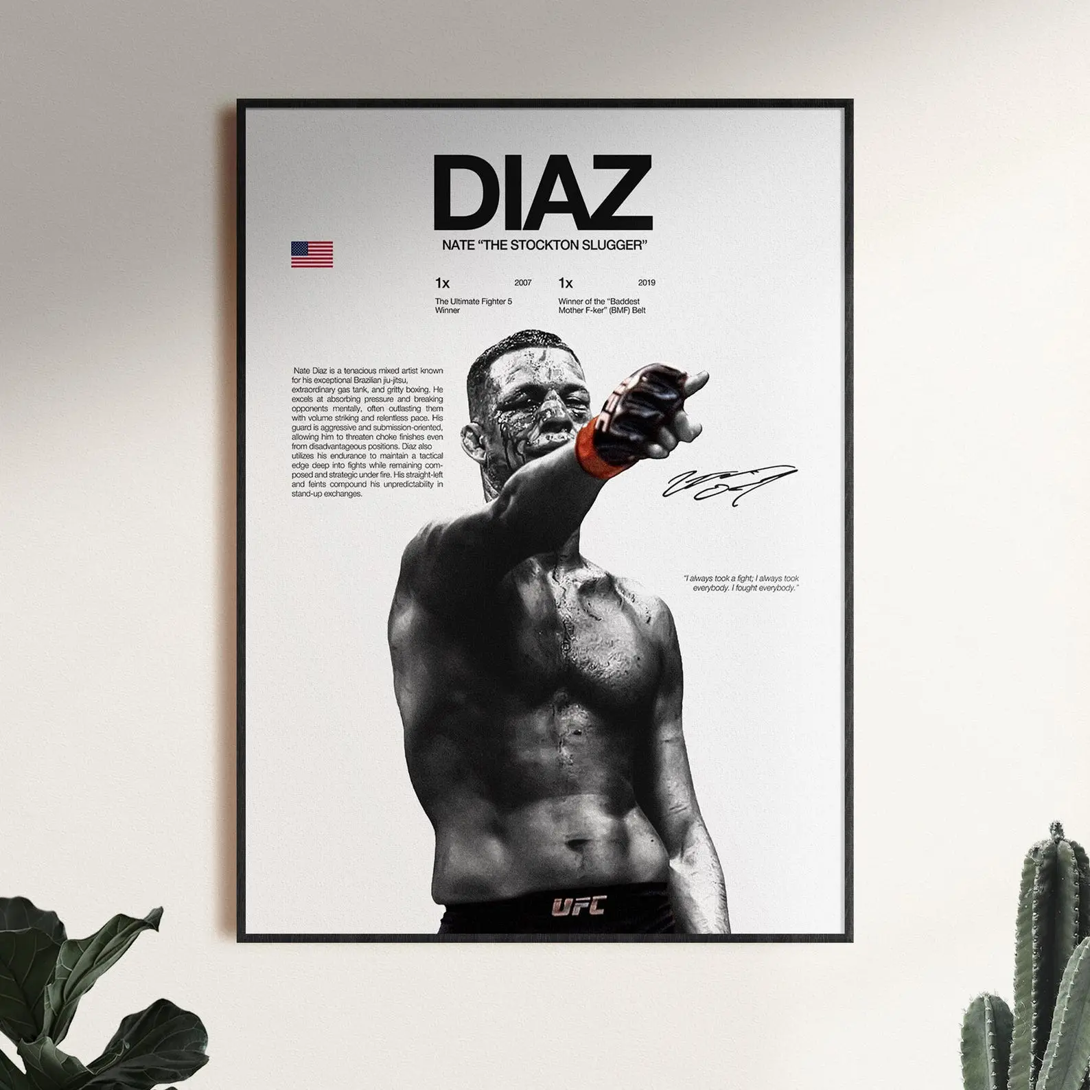 Nate Diaz Poster, UFC Wall Print, MMA Wall Print, Fighter Poster, Gym Poster, UFC Fan Room Decor, Gift for Him (Unframed)