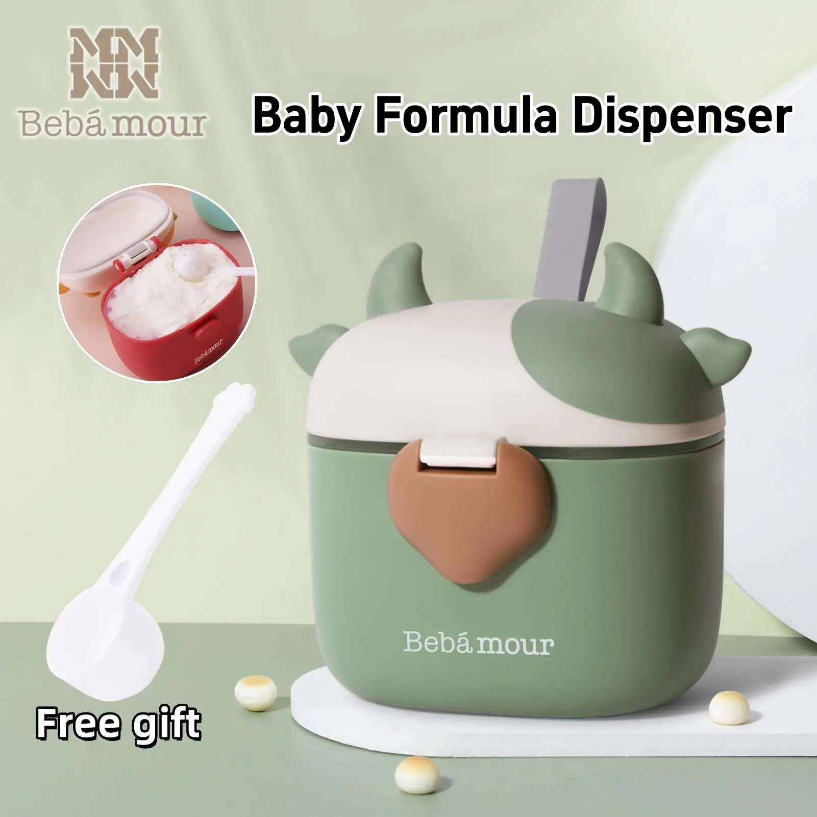 BEBAMOUR Baby Formula Dispenser, Cute Cow-Shaped 450ML Container with Scoop Leveller, BPA-Free Portable Food Storage for Travel & Newborn Snacks, Baby Items, Rubber, Newborn Baby