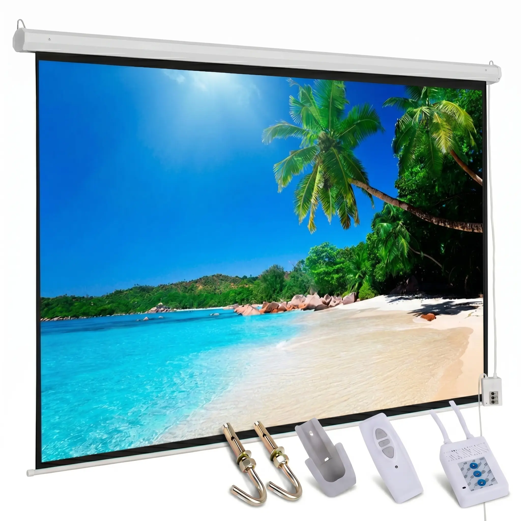 100" 4:3 80"*60" Motorized Projector Screen with Remote Control, Matte White Viewing Area, Ceiling/Wall Mountable, Silent Operation for Home Theater, Office, Classroom
