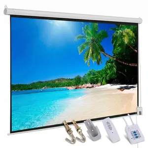 100" 4:3 80"*60" Motorized Projector Screen with Remote Control, Matte White Viewing Area, Ceiling/Wall Mountable, Silent Operation for Home Theater, Office, Classroom