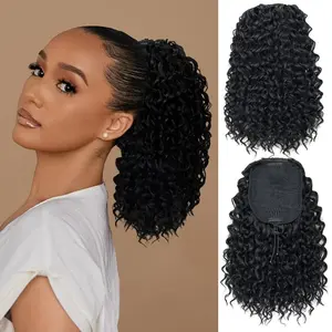 Ponytail Extension 10 Inch Drawstring Ponytail Hair Extensions for Women Natural Black Short Kinky Curly Ponytail Fake Hairpiece Daily Party Use