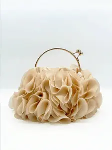 Women's Elegant Floral Ruched Satin Evening Clutch Bag - Fashionable Chiffon Petal Handbag With Chain Shoulder Strap, Perfect For Bride, Wedding, Prom, Bridesmaids, Graduation Party, Spring Occasion, Cocktail Party And Special Events (Pattern Random)