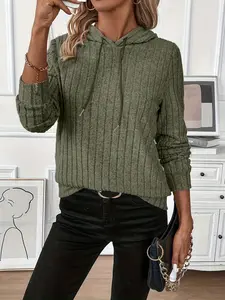 Women's Drawstring Knit Hoodie Long Sleeve Pullover, Casual Style, Fitted Comfortable Fit, Fall & Winter Fashion, Ladies' Daily Wear