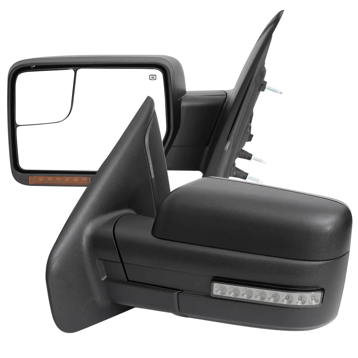 2007-2014 Ford F150 Black Power Adjustable & Heated Side Mirrors w/ LED Turn Signal and Puddle Light - Pair