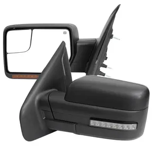 2007-2014 Ford F150 Black Power Adjustable & Heated Side Mirrors w/ LED Turn Signal and Puddle Light - Pair