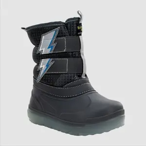 Western Chief Toddler Boys' Denali Lighted Faux Fur Lightning Bolt Winter Boots