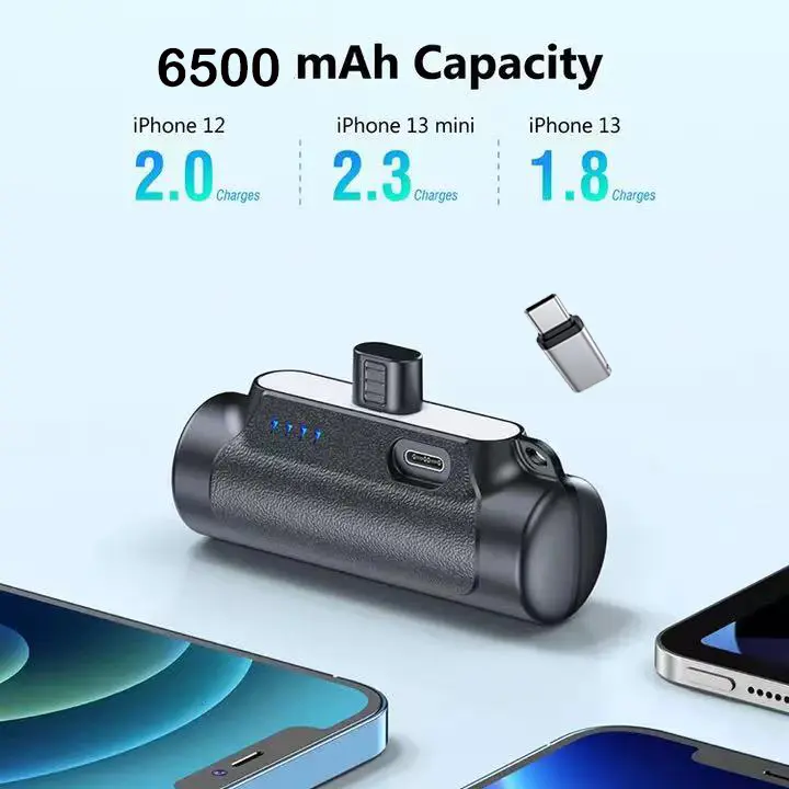 6500mAh Ultra Compact Mobile Power Bank - 20W PD Fast Charging Cute Chargeable PD Battery Pack, Plug-and-Charge Cord-Free USB-C Charger, EDC Tools and Gadgets for International Travel, Compatible with iPhone X, AirPods, Smartphones (5000-10000 mAh Range)