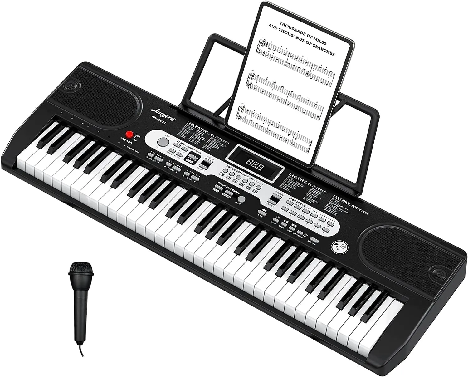 61-Key Multifunction Digital Piano for Beginners, Unisex Home Music Instrument with LCD Display, Keynote Stickers, Microphone, MP3/USB/MIDI Compatibility, ABS Build, Portable Design