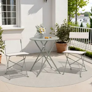 3-Piece Outdoor Bistro Set, Bistro Table and Chairs Set of 2 with Comfortable Cushions, Space Saving Folding Bistro Sets 3 Piece, All Weather Patio Bistro Set for Backyard Balcony Porch Garden, Green
