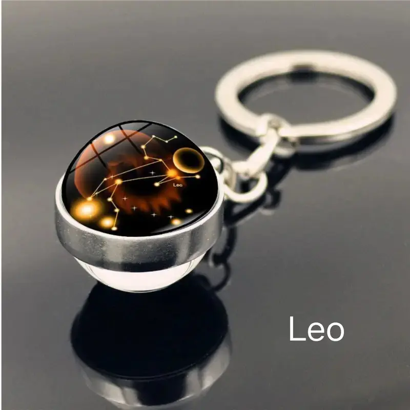 Luminous Crystal Zodiac Keychain, Virgo Round Ball Crystal Accessory, Luminous Keychain, Time Gem Key Chain, Leo & Virgo Keychains, Key Chain Pendant
