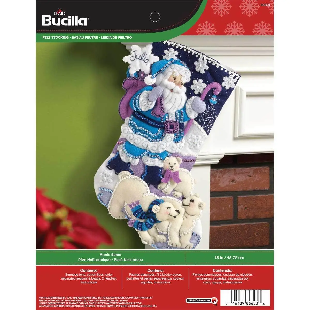Bucilla Arctic Santa Felt Stocking Kit 86653, Cotton-Infused Christmas Decoration Ornaments, Festive Home Supplies Gift