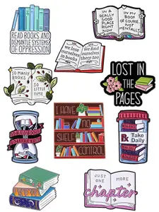 10 Pcs Book Lover Collector Pin Set Book Shelf Hourglass with Reading Quotes Design for Bibliophile Daily Collection Accessory Book Accessories