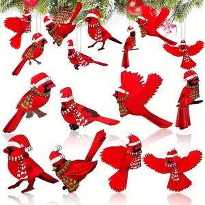 24-Piece Christmas Classic Cardinal Bird Wooden Hanging Decorations, Perfect for Christmas Tree Home Decoration, Festive Holiday Ornaments