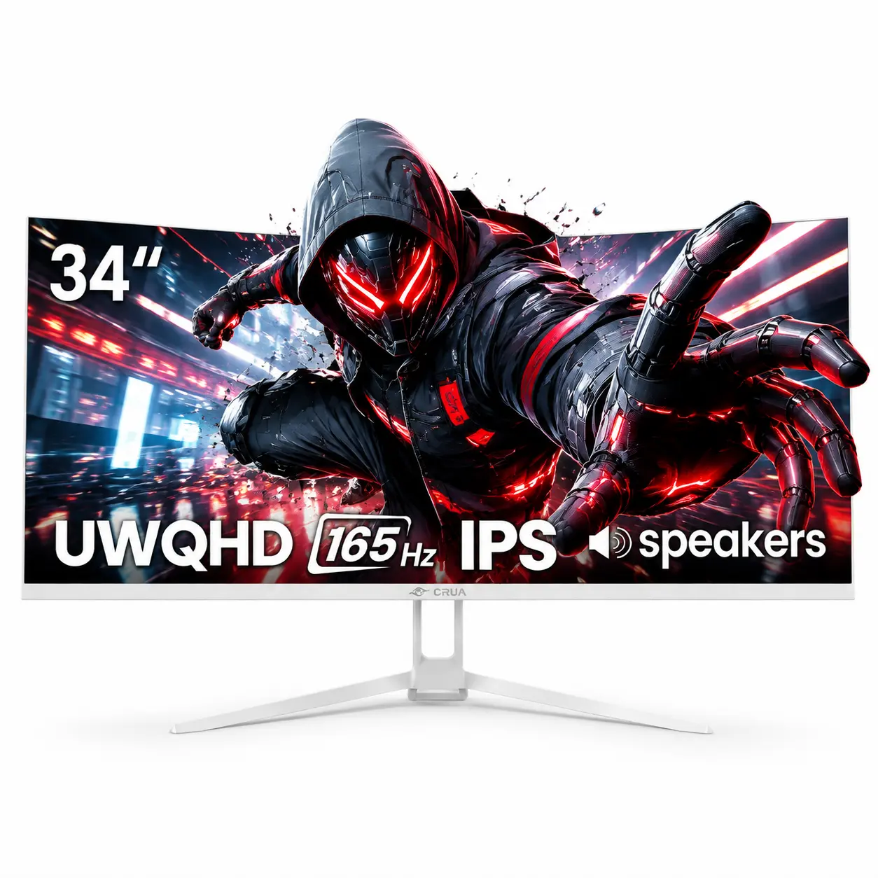 CRUA 34" Ultrawide Curved Gaming Monitor, 165Hz WQHD 3440x1440 21:9 IPS Display, 120% sRGB, AMD FreeSync, Built-in Speakers, HDMI DP, VESA Mount - White