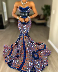 Queen Azokam Mermaid Dress (Stretchy Women's Mermaid Dress made In African Ankara Dashiki Kente Multicolored Print Fabric)
