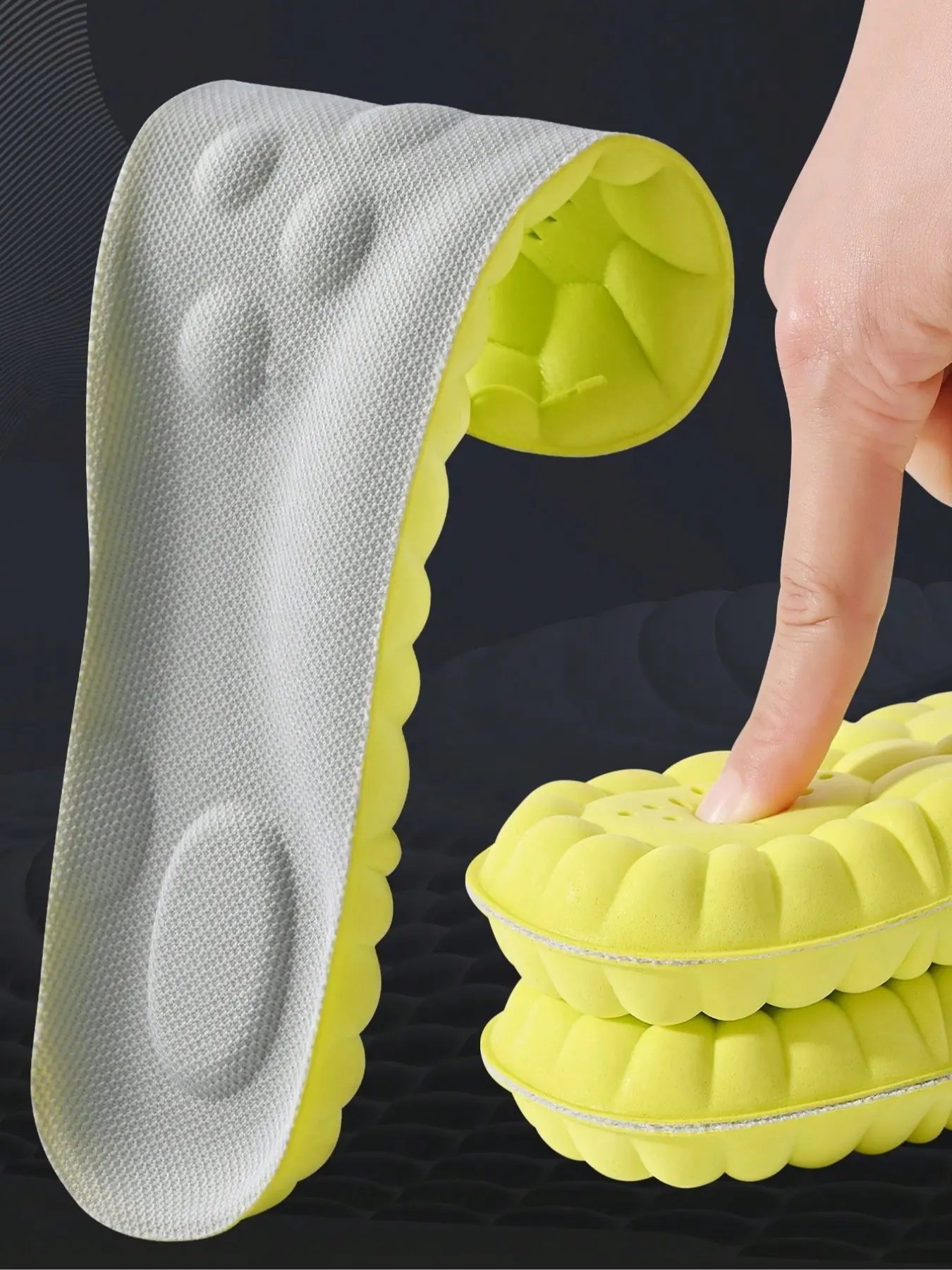 Highly Elastic Breathable Shoe Insoles, Rubber Insoles, Shock-Absorbing Sports Insoles, Anti-slip Comfortable Shoe Insoles for Men & Women