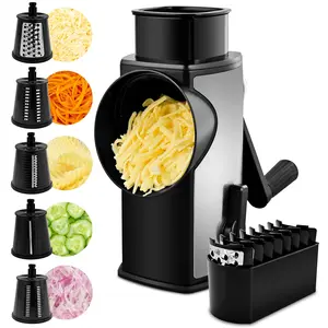 SUSTEAS 5-in-1 Rotary Grater & Vegetable Slicer BPA-Free Food Processor with 5 Stainless Steel Blades Non-Slip Suction Base Detachable Design for Easy Cleaning Perfect for Fruits Veggies & Nuts Utensils Kitchen Essential Pink