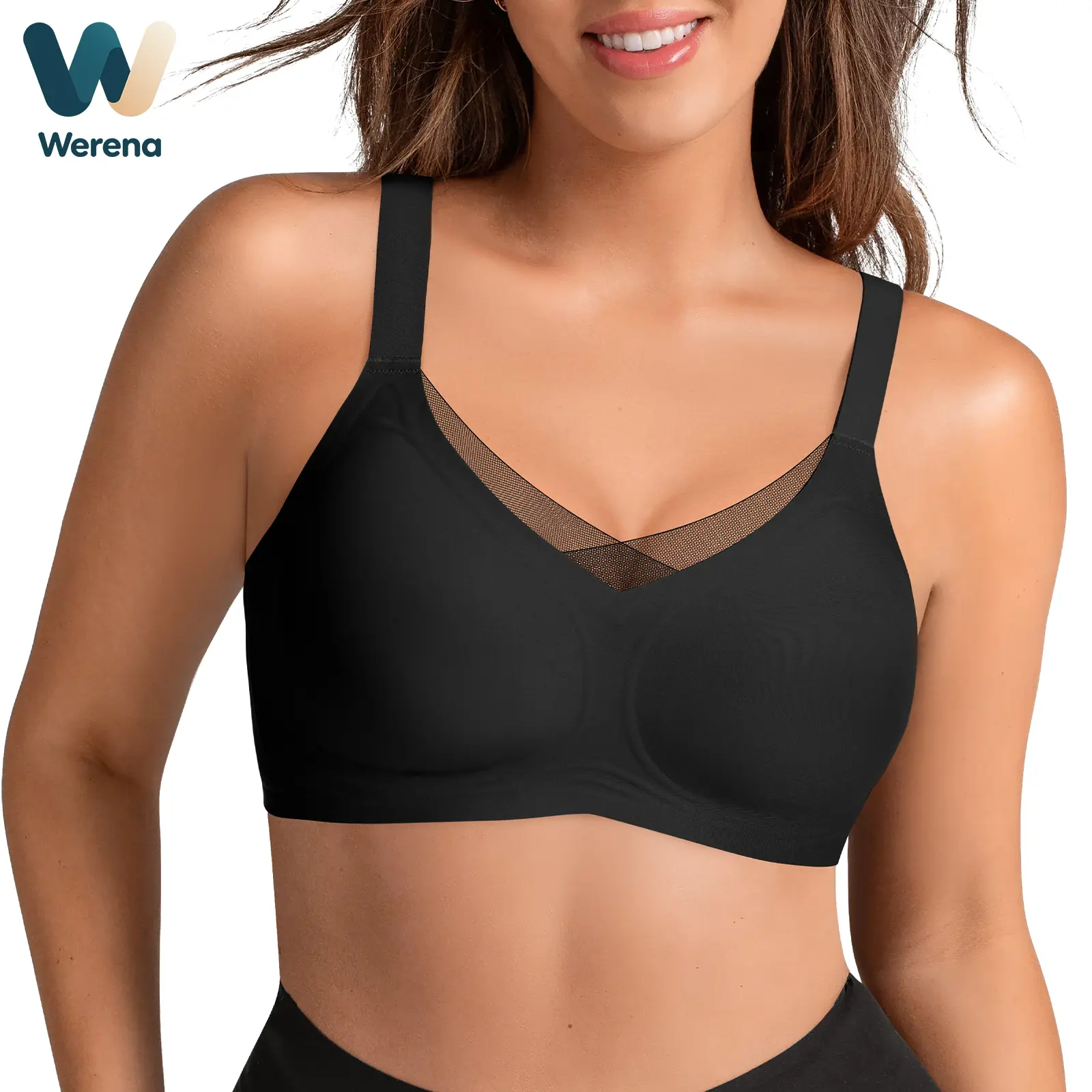 Werena Wireless Bras for Women Mesh Crossover Bras Seamless Full Coverage No Underwire Comfortable Supportive Everyday Bra with Adjustable Shoulder Straps & Extra Extender
