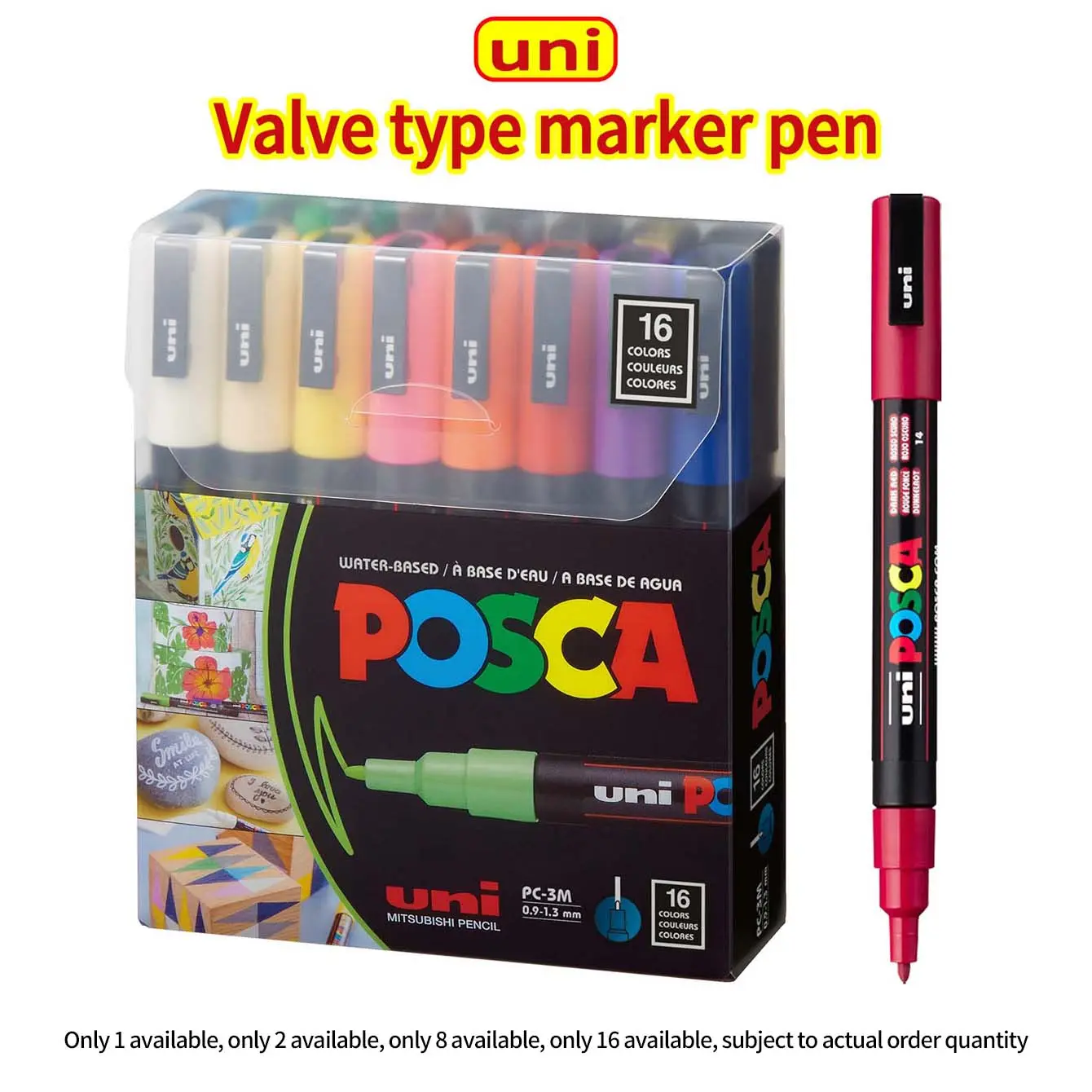 Uni PC-3m Posca Marker Set, Drawing Markers, Single Color/8 Colors/16 Colors, Acrylic Tip 0.9-1.3mm, High-Quality Japanese Stationery Art Marker Pen