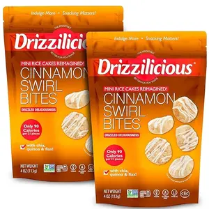 Drizzilicious Cinnamon Swirl Mini Rice Cakes - Gluten-Free, Vegan, Crunchy & Healthy Snack, 90 Calories per Serving, 4 oz (Pack of 2)