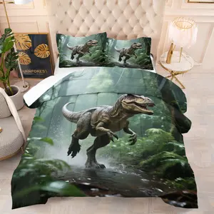 3Pcs Realistic T-Rex Dinosaur Print Comforter Set, Soft Microfiber Quilt with Pillowcases (Pillows Not Included), Jungle Adventure Bedding Set for Kids' Bedroom & Dorm, All-Season Warmth, Perfect Gift for Dinosaur Lovers
