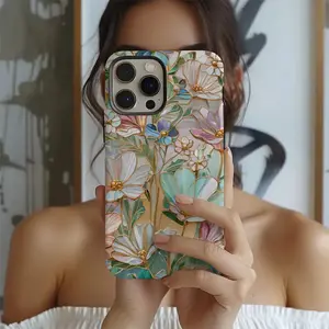 Romantic Floral Aesthetic Stained Glass Design 2-in-1 Phone Case — A Sturdy and Durable Dual-Layer Protective Cover. Compatible with iPhone 17/16/15/14/13/12/11 Pro Max/Plus/Pro and Samsung Galaxy S25/S24/S23. An Ideal Birthday Gift for Friends.