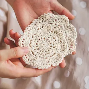 Vintage Floral Crochet Coaster, 6/12pcs Crochet Hollow Out Coaster, Decorative Coaster for Coffee Table, Restaurant, Bar, Home, Residence and Kitchen Decoration