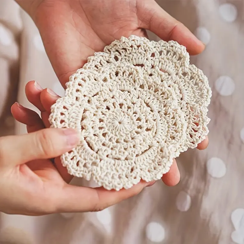 Vintage Floral Crochet Coaster, Round Coaster, 6/12pcs Crochet Hollow Out Coaster, Decorative Tableware Coaster, Coasters for Drinks, for Coffee Table, Table Top, Restaurant, Bar, Home, Residence and Kitchen Decoration