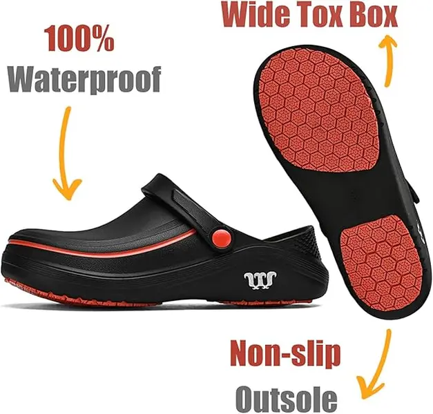 Unisex Slip-on Work Clogs, Round Toe Kitchen Footwear with EVA Upper, Waterproof, Non-slip and Oil Resistant for Chefs, Nursing & Garden, Water Proof, Slip-On For Quick Changes