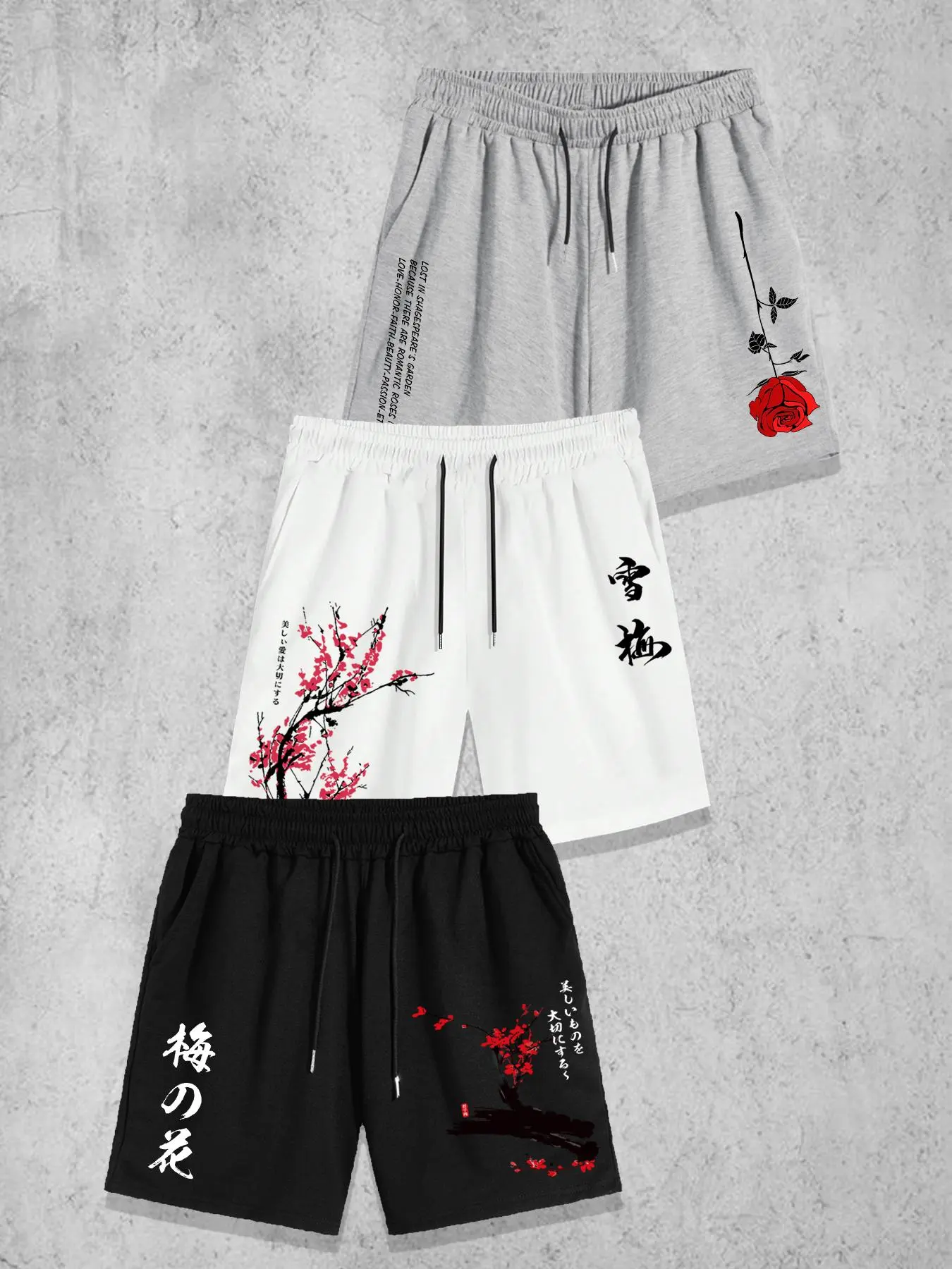 Men's Floral & Letter Print Drawstring Waist Core Lightweight Printed Shorts, Casual Loose Pocket Track Floral Graphic Shorts for Daily Wear, Men's Bottoms for All Seasons