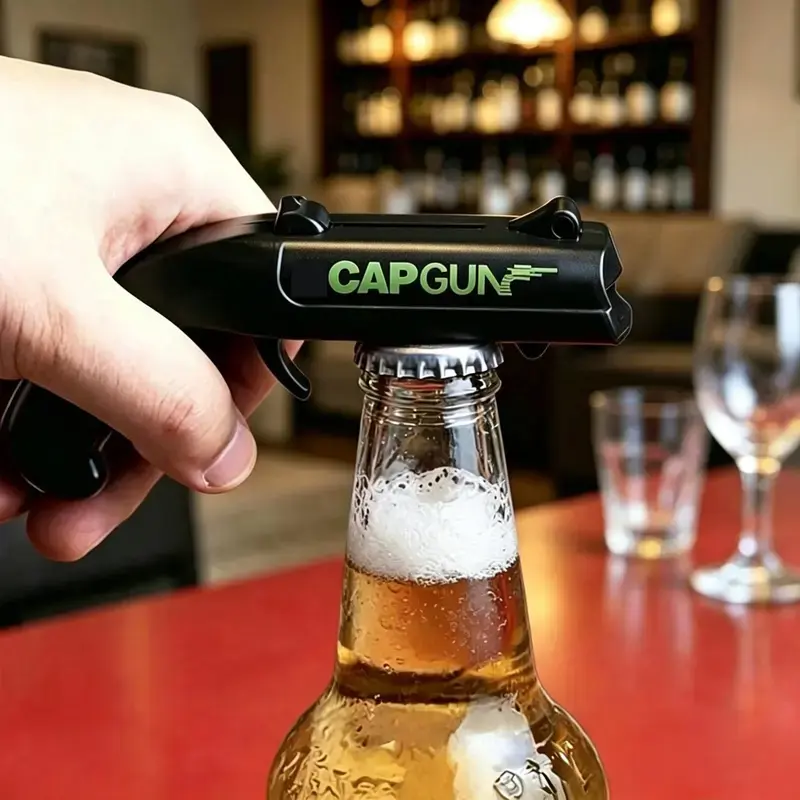 Stainless Steel & ABS Plastic Spring Mechanism Bottle Opener - Mini Size Abs+Metal Cap Launcher, Playful Kitchen Accessory, Bar Utensil, Party Gift for Boyfriend (Red-Black), Parties