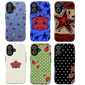 Ladybug Pattern Phone Case Collection – Denim Daisies, Stars, Grid, Polka Dots & Plaid Nature-Inspired Whimsical Aesthetic| Tough Protective Cover| Playful Trendy Gift| Compatible With iPhone 11–17