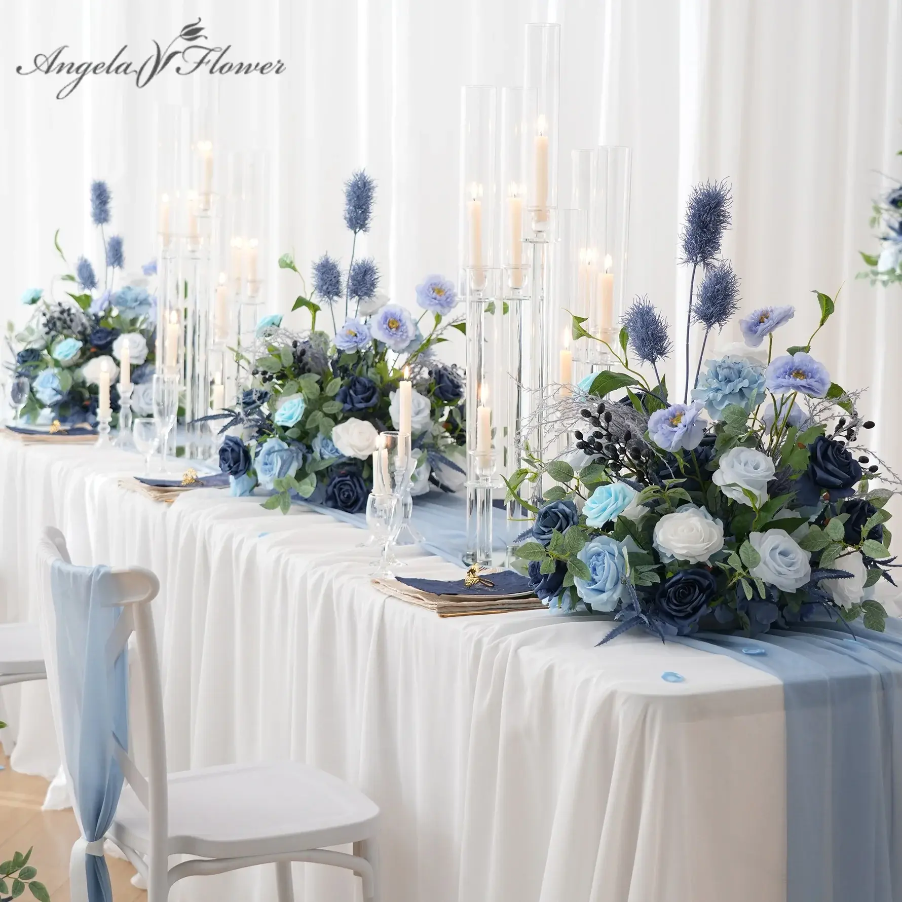 2pcs A9082 Artificial Blue Table Centerpieces Wedding Walkway Aisle Floral Home Event Decor Props