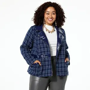 C. Wonder C Wonder Tweed and Faux Leather Moto Jacket