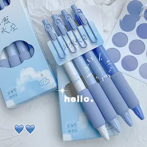 Dreamy Blue Gradient Retractable Gel Pens, 0.5mm Fine Tip Black Ink Matte Frosted Barrel Smooth Writing No Skip, 4 Pack Set Aesthetic Office Stationery Supplies for Journaling School Office
