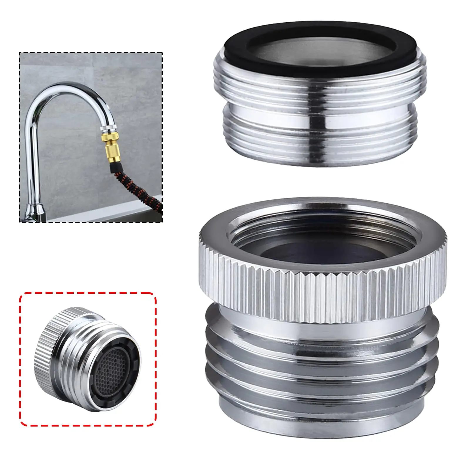 Faucet Adapter with Aerator, Faucet Adapter to Garden Hose Attachment for Sink Faucet to Garden Hose Adapter 3/4" GHT Thread Polished Chrome, Hose&Garden Watering Tools