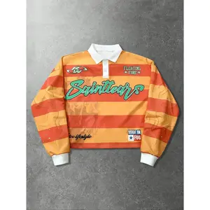 Unisex loose-fit striped pullover for spring and autumn, long-sleeve polo shirt, and an American-style urban streetwear hoodie—suitable for hip-hop, campus life, and back-to-school streetwear; fits well.