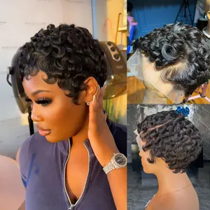 QTHAIR 13x4 HD Lace Pixie Cut Wigs Human Hair for Black Women Short Pin Curls Wig 13x4 Lace Frontal Short wig Lightweight Pre-Plucked Brazilian Virgin Human Hair Layered Pixie Wig